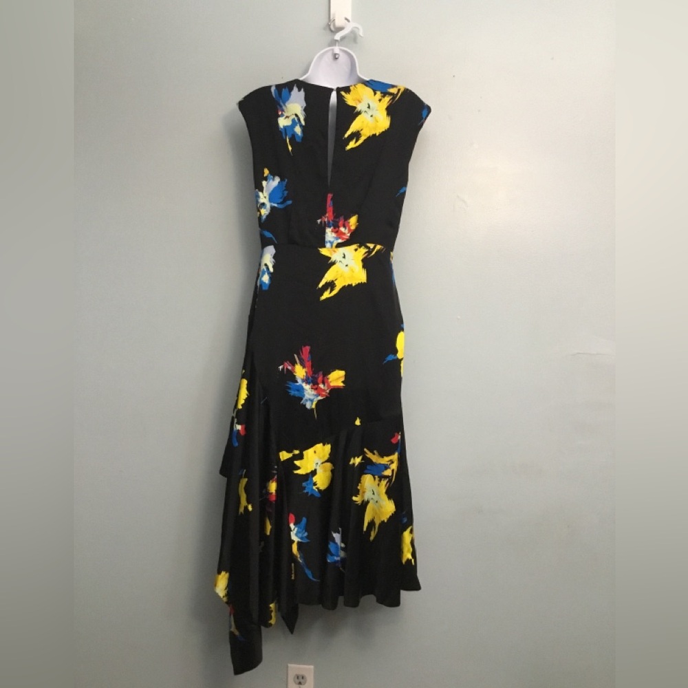 Equipment Black Asymmetrical Dress with Blue and Yellow Floral - Picture 4 of 14